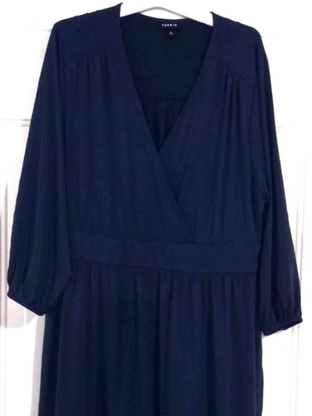 Torrid Mini Studio Knit Surplice Tiered Dress Plus 0 peacoat 3/4 Sleeve